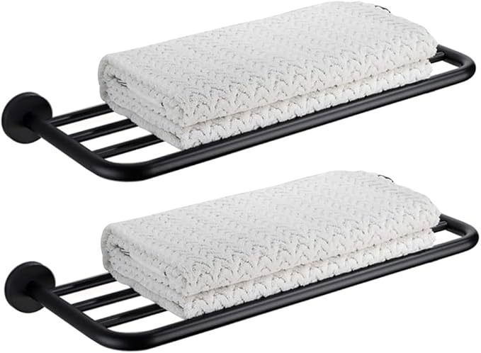 Hotel Towel Racks for Bathroom Wall Mounted, 24 Inch Towel Shelf for Bathroom, 2-Tier Bathroom Towel Rack, Black