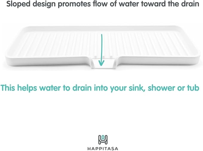 Happitasa Silicone Soap Dish Tray and Sponge Holder with Drain Chute | Bathroom and Kitchen Sink Organizer Caddy (Smoky Blue, 12"x4", 7.4 Ounces)