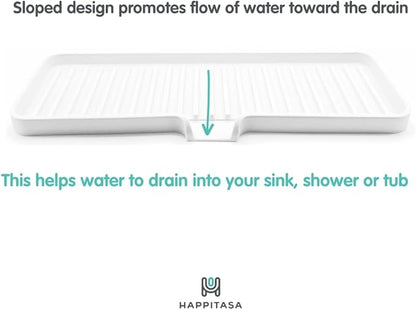 Happitasa Silicone Soap Dish Tray and Sponge Holder with Drain Chute | Bathroom and Kitchen Sink Organizer Caddy (Smoky Blue, 12"x4", 7.4 Ounces)