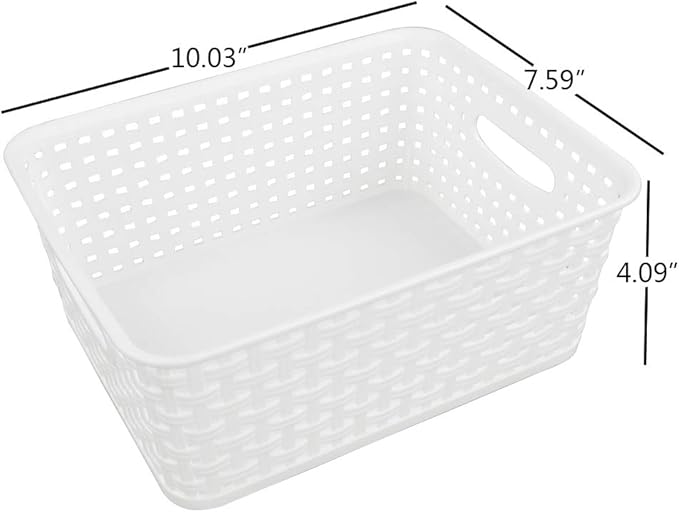 Saedy Pantry Organizers Storage Baskets Pack of 6, Woven Plastic Storage Baskets, White
