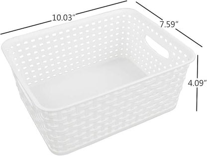 Saedy Pantry Organizers Storage Baskets Pack of 6, Woven Plastic Storage Baskets, White