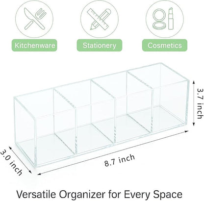 elysolpluv Clear Acrylic 4-Compartment Organizer Box, Large (8.7" × 3.0" × 3.7") – Handcrafted, Eco-Friendly, Minimal Packaging Home Storage Organizer
