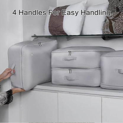 Geernioy Ultra Space Saving Self Compression Storage Bags with Zipper, （Grey) -Compression Organize for Bedding, Comforter Storage Bag for Blankets Duvet Quilts Pillows