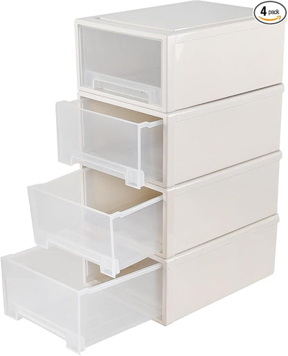 Yesdate 18 Qt. Plastic Desktop Organizer with Clear Drawers, 4-Pack, Stacking Drawers Unit for Closet, Office, Bathroom