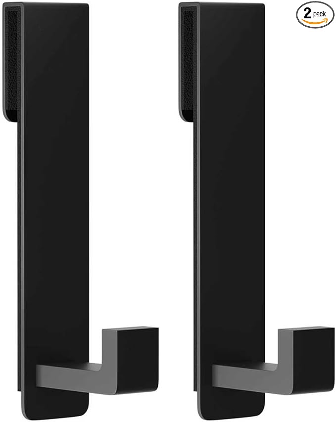 HUFEEOH 2-Pack Shower Towel Hooks, Stainless Steel 7.5-Inch Extended Over Door Hooks for Frameless Glass Shower Door, Heavy Duty Towel Rack for Bathroom, Holds Robes & Towels, Black