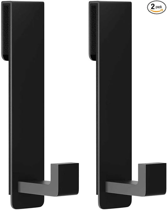 HUFEEOH 2-Pack Shower Towel Hooks, Stainless Steel 7.5-Inch Extended Over Door Hooks for Frameless Glass Shower Door, Heavy Duty Towel Rack for Bathroom, Holds Robes & Towels, Black
