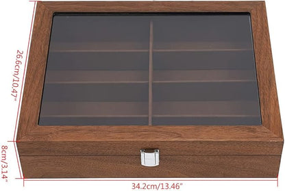 DouSeiAi Wooden Sunglasses Storage Box, 8 Grids Glasses Organizer, Sunglasses Display Holder with Lock Eyewear Showcase Organizer Walnut