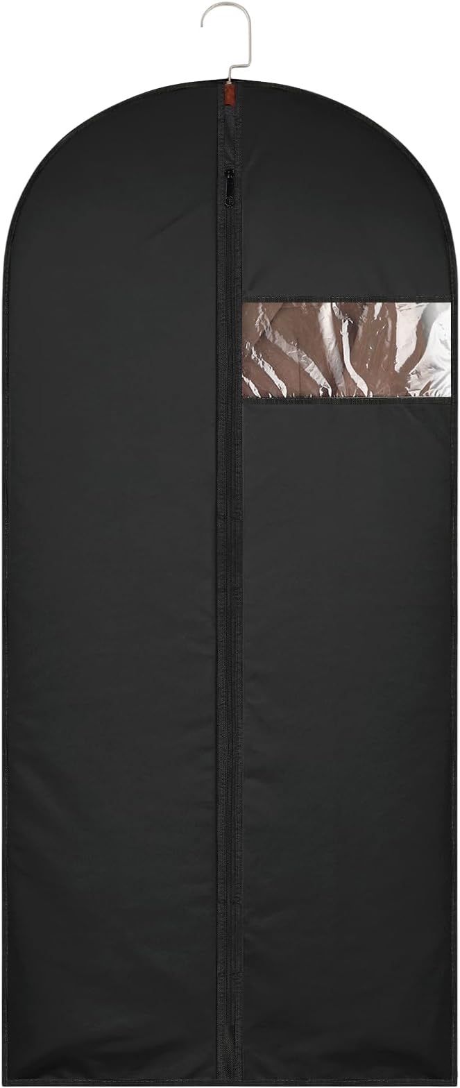 62-Inch Garment Bags Covers,Hanging Clothes Bag, Suit Cover Bags with Clear Window for Hanging Closet Clothes Storage and Travel (Black)