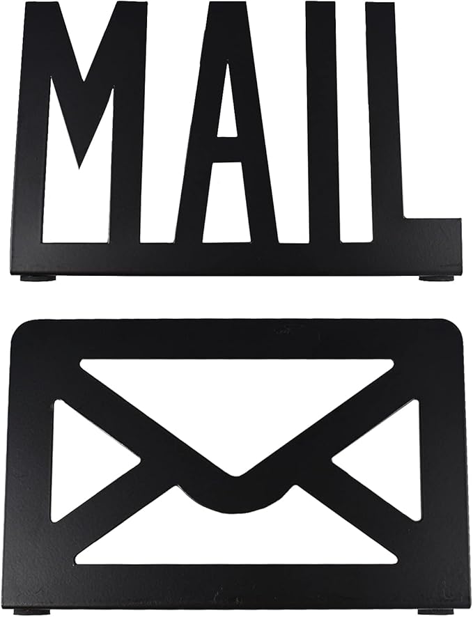 Desktop Letter Holder, Two-Sided Designs Black Metal Desktop Cutout Mail Letter Holder, Letter Sorter Envelope Holder for Home Office School, Bill Filling Paper Document