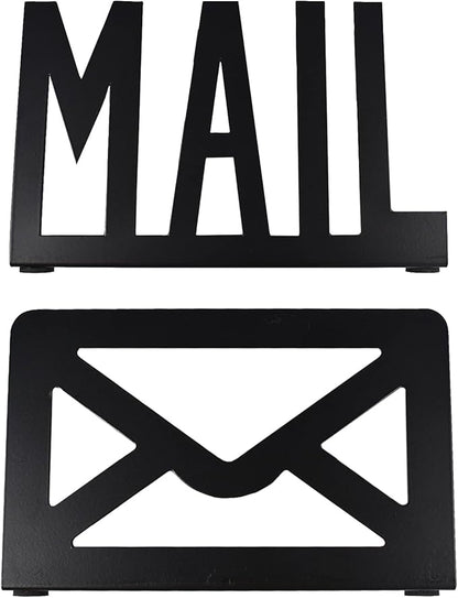 Desktop Letter Holder, Two-Sided Designs Black Metal Desktop Cutout Mail Letter Holder, Letter Sorter Envelope Holder for Home Office School, Bill Filling Paper Document