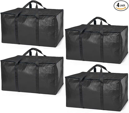 ClearSpace Heavy Duty Moving Bags or Storage Bags – Black Storage Bins with Lids, Large Moving Boxes with Backpack Straps & Zippers,– Packing Box & Moving Supplies for College Dorm, 4 Pack