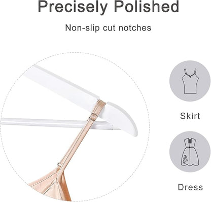 TOPIA HANGER Wooden Coat Hangers 30 Pack, White Wood Suit Hangers with Non Slip Pants Bar, 360° Swivel Hook and Shoulder Notches for Camisole, Jacket, Pants, Smooth Finish Clothes Hangers -CT34W30