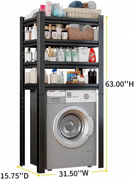 Over Washer and Dryer Shelves, Laundry Room Shelves Adjustable Metal Heavy Duty Freestanding Storage Shelves, Washing Machine Rack for Organization and Storage, Black (Black, 63''H*31.5''W*15.75''D)