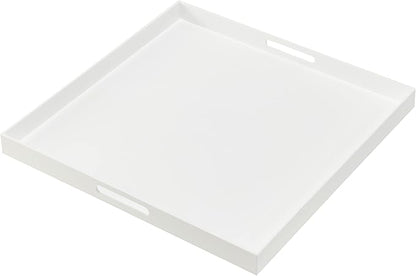 Oversize Extra Large King Size Bed Tray for eating Big Glossy White Acrylic Serving Tray with Handles 24x24 Inch -Spill Proof- Decorative Countertop Organizer for Ottoman,Bed,Party, Butler Tray