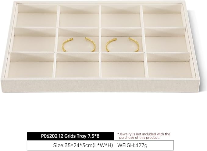 Dansmiy Linen 12 Grid Stackable Bangle Storage Tray, Bracelet Watch Display Tray, Jewelry Shop Counter Showcase Table Top Organizers, Makeup Table Drawer Insert Jewelry Tray
