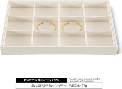 Dansmiy Linen 12 Grid Stackable Bangle Storage Tray, Bracelet Watch Display Tray, Jewelry Shop Counter Showcase Table Top Organizers, Makeup Table Drawer Insert Jewelry Tray