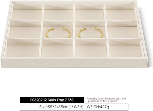 Dansmiy Linen 12 Grid Stackable Bangle Storage Tray, Bracelet Watch Display Tray, Jewelry Shop Counter Showcase Table Top Organizers, Makeup Table Drawer Insert Jewelry Tray