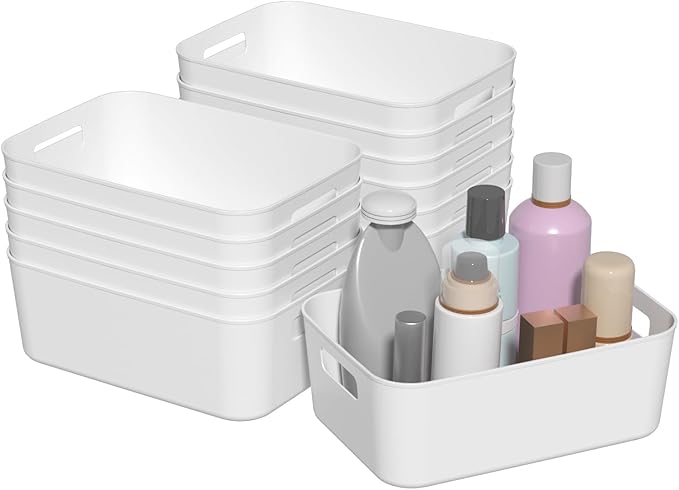 12 Packs Plastic Pantry Organization Bins, White Small Open Storage Containers Bin