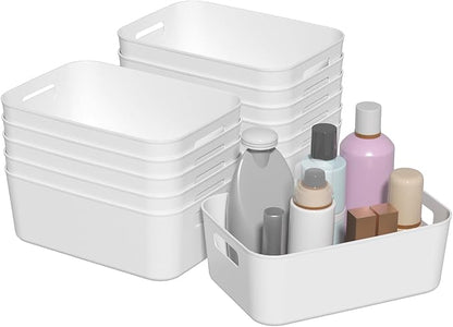 12 Packs Plastic Pantry Organization Bins, White Small Open Storage Containers Bin