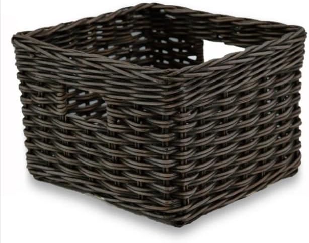 The Basket Lady Square Deep Wicker Storage Basket, Medium, 15 in L x 15 in W x 9 in H, Antique Walnut Brown