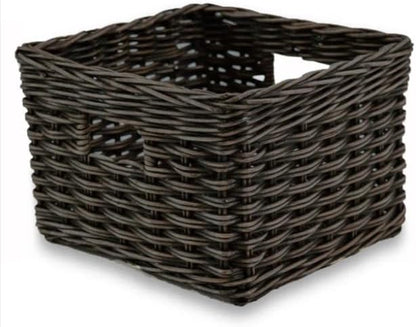 The Basket Lady Square Deep Wicker Storage Basket, Medium, 15 in L x 15 in W x 9 in H, Antique Walnut Brown