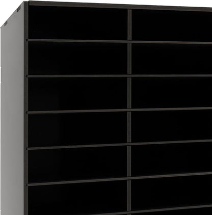 24 Slots Mail Sorters for Office, Desktop Literature Organizer with Removable Shelves, PVC Mail Center Paper Storage Cabinet for Files Magazines Documents, 9 * 2.6in Each Slot (24 Slots - Black)
