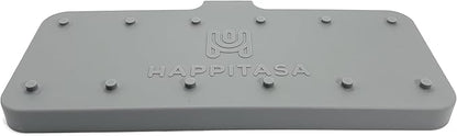Happitasa Silicone Soap Dish Tray and Sponge Holder with Drain Chute and Feet | 3-Way Sloped Design | Bathroom and Kitchen Sink Organizer Caddy (Grey, 10"x4")