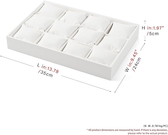 Leather Watch Tray 12 Grids Watch Holder Organizer Storage Tray For Men Women(White)