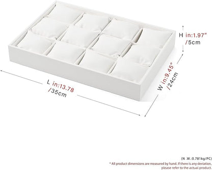 Leather Watch Tray 12 Grids Watch Holder Organizer Storage Tray For Men Women(White)