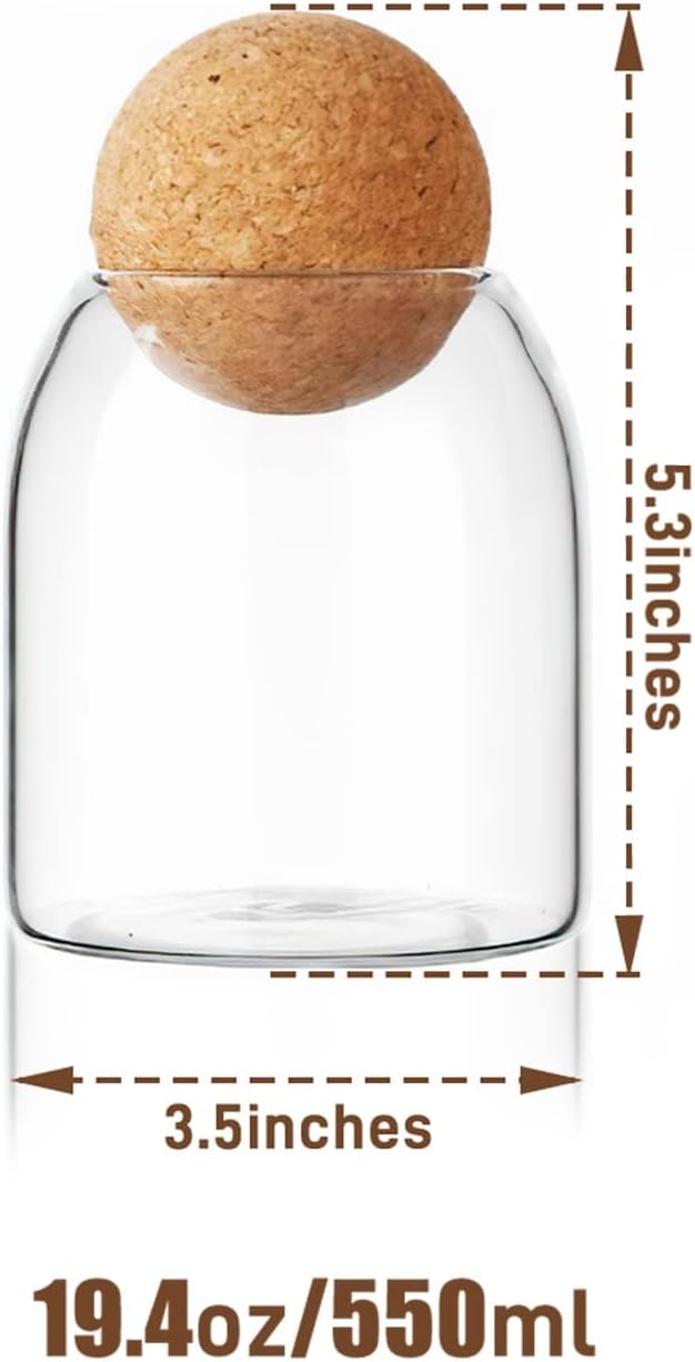 Glass Food Storage Canister, 550ml/19oz Storage Container with Ball Cork, Clear Glass Storage Jar, Sealed Container Canister, for Spices, Sugar, Coffee, Biscuits, Candies