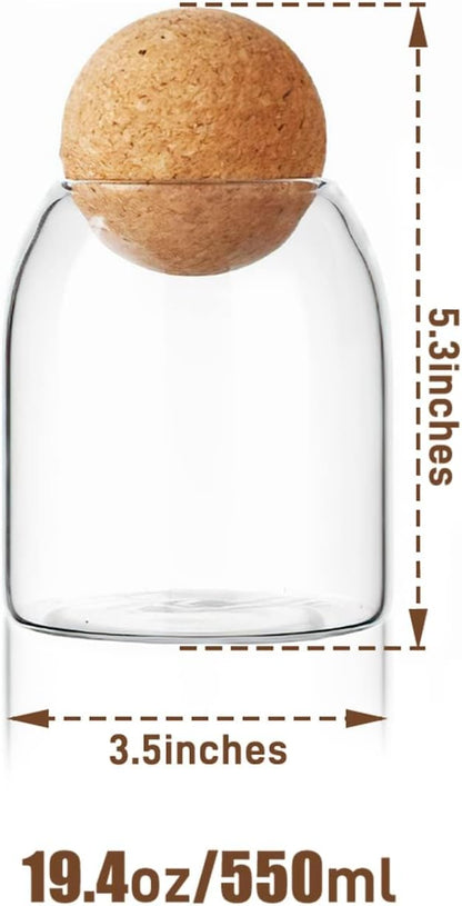 Glass Food Storage Canister, 550ml/19oz Storage Container with Ball Cork, Clear Glass Storage Jar, Sealed Container Canister, for Spices, Sugar, Coffee, Biscuits, Candies