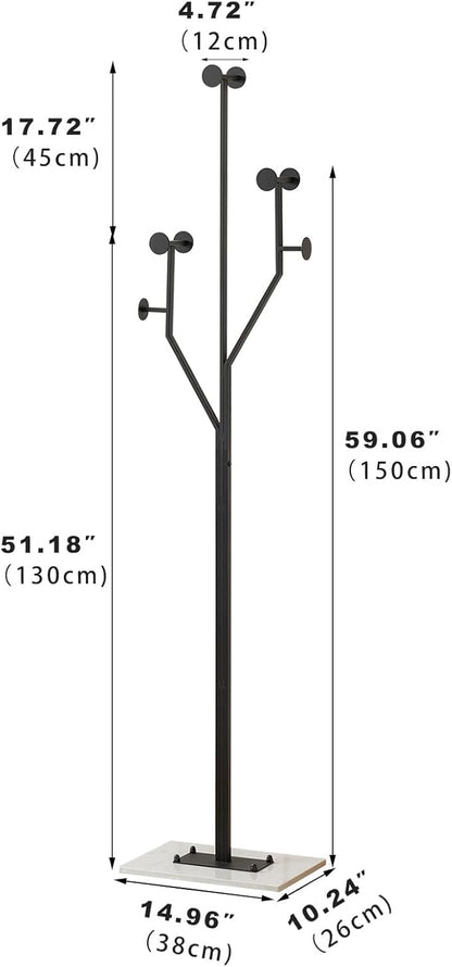 Heavy Duty Coat Rack Tree-shaped Metal Freestanding Coat Tree with Sturdy Marble Base Corner Coat Rack for Bedroom Entryway Hallway 14.96 x 10.24 x 68.9 Inches (Black)