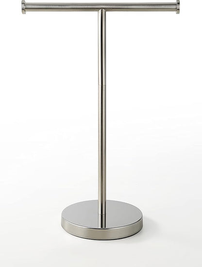 SunnyPoint Countertop Hand Towel Holder Stand – 16.5" Tall Stainless Steel T-Bar Rack with Weighted Base, Brushed Satin Nickel Finish – Jewelry Holder for Bathroom, Vanity, or Kitchen