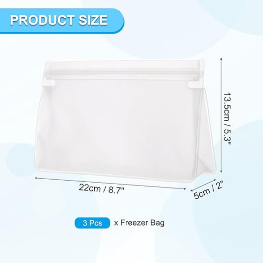 PATIKIL 8.7"x2"x5.3" Reusable Freezer Bag, 3 Pcs Leakproof Zip Food Storage Stand Up Bags Fridge Snack Vegetable Fruit Ice Container for Long-Lasting Freshness, Transparent