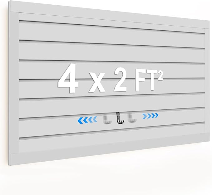 [4x2 Ft²] PVC Slat Wall Paneling, Adjustable Slatwall Panels with Coupling Structure, Slatted Wall Panel System with Customizable Storage Options, DIY Cutting & Easy-to-Install Slatwall Board Shelves