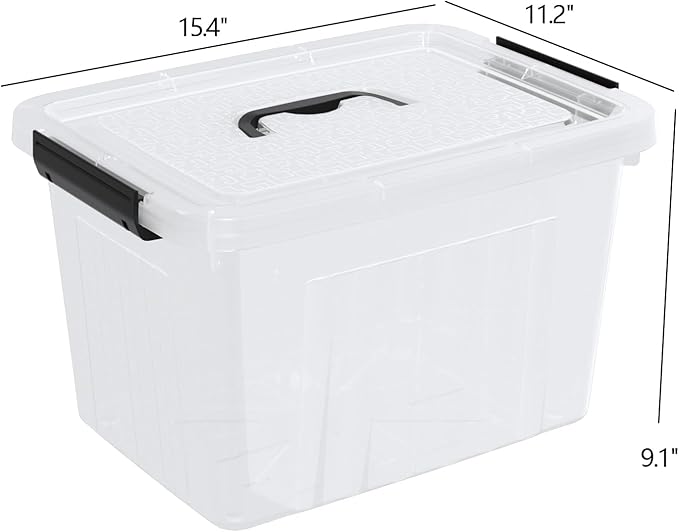 Qqbine 18 Quart Clear Plastic Storage Latching Bin with Lids, Latch Box with Handle, 4 Packs