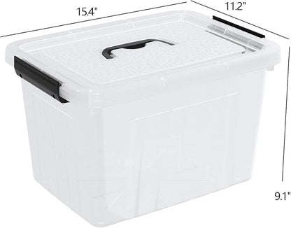 Qqbine 18 Quart Clear Plastic Storage Latching Bin with Lids, Latch Box with Handle, 4 Packs