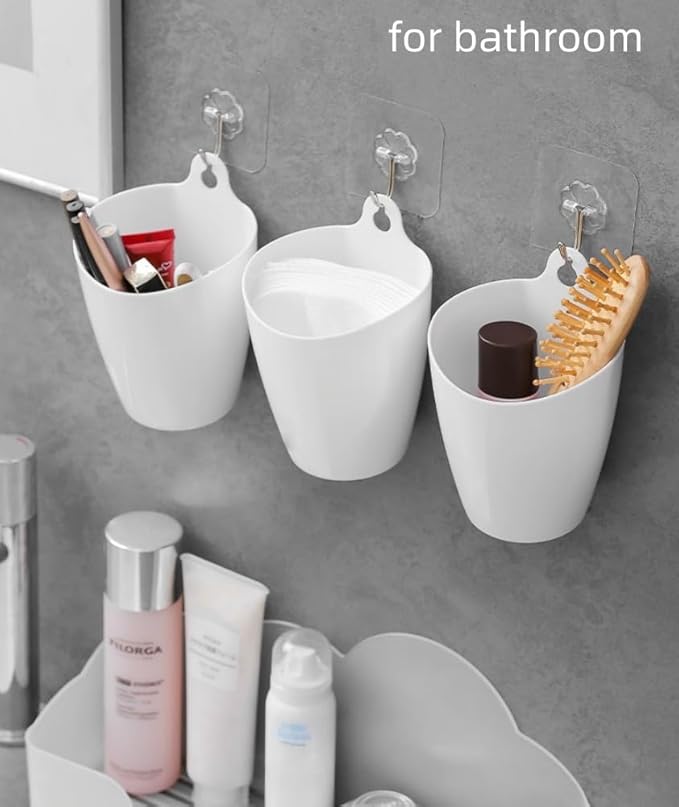 yaocoral 3 Pack Wall Toothbrush Holder for Bathroom Shower Organizer Hanging Cup Holder for Tooth Brush,Electric Toothbrush,Toothpaste,Razor,Makeup Brush,Pen,Adhesive Bucket Wall Organizer