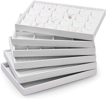 White Jewelry Display Organizer Tray Stackable Premium PU Leather 24 Grid Trinket Earring Ring Organizer Tray