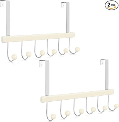 TOPIA HANGER Over The Door Hooks for Hanging, Towel Hooks Towel Racks for Bathroom, Coat Hooks Coat Rack Over The Door Organizer Hanging, Wooden Door Hangers for Coat Towel Hat Purse CT72W - 2 Pack