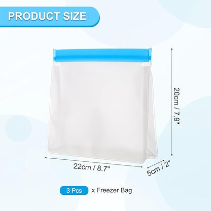 PATIKIL 8.7"x2"x7.9" Reusable Freezer Bag, 3 Pcs Leakproof Zip Food Storage Stand Up Bags Fridge Snack Vegetable Fruit Ice Container for Long-Lasting Freshness, Blue