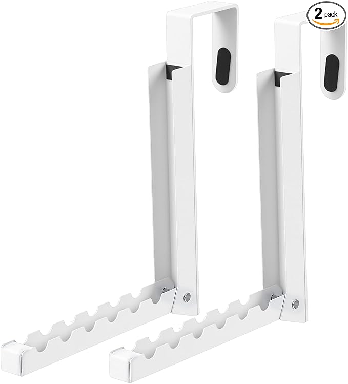 Afcabakila 2 Pack Over The Door Hooks Hanger Rack,Portable Storage Foldable Folding Clothes Drying Hanging Rack Cubicle Rrying Heavy Duty Hanger for Clothes, Coats, Towels for Bedroom Bathroom White