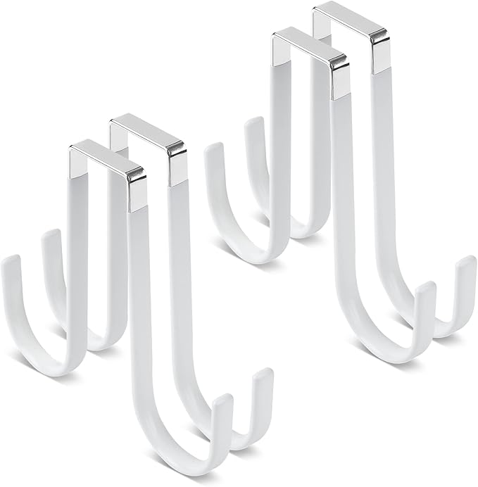 Manesi Double Sided Over The Door Hooks for Clothes. Over The Door Hanger Hook Set of Four. Towel Hanger for Bathroom, Wreath Hook, Coat Rack Hat Organizer or Plant Hooks for Ceiling 4 Pack