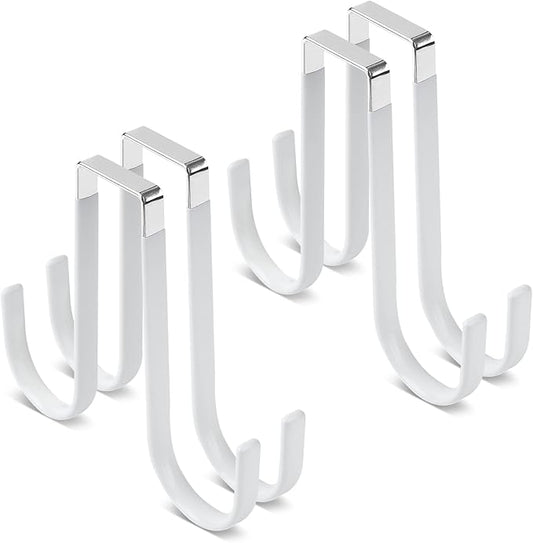 Manesi Double Sided Over The Door Hooks for Clothes. Over The Door Hanger Hook Set of Four. Towel Hanger for Bathroom, Wreath Hook, Coat Rack Hat Organizer or Plant Hooks for Ceiling 4 Pack