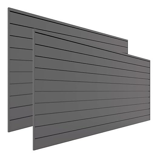 Proslat Garage Storage PVC Slatwall Panels - 2 Packs of 8 ft. x 4 ft. Sections (20 Single slats which Make up 64 sq.ft Once Installed) (Charcoal) (Dark Gray)