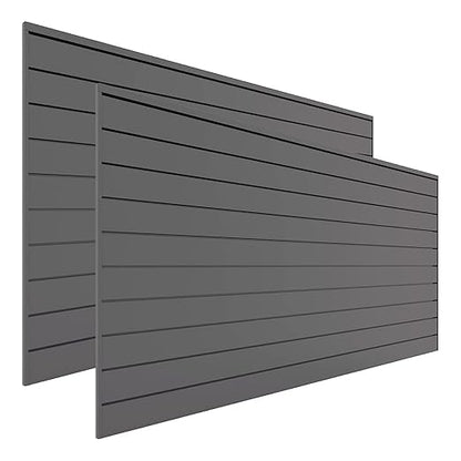 Proslat Garage Storage PVC Slatwall Panels - 2 Packs of 8 ft. x 4 ft. Sections (20 Single slats which Make up 64 sq.ft Once Installed) (Charcoal) (Dark Gray)