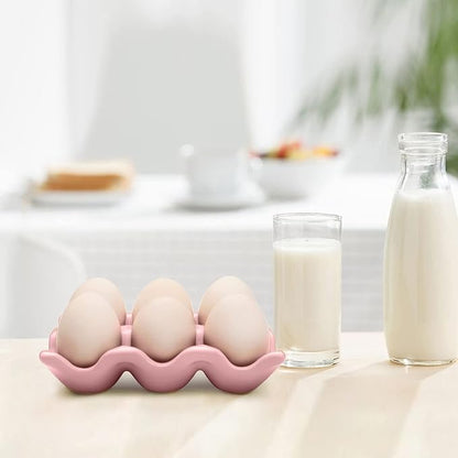 Flexzion Ceramic Egg Holder for Fridge - 6 Cups Egg Tray Half Dozen Porcelain Container Keeper Storage Organizer Decorative Serving Dish Serveware for Refrigerator Countertop Display Kitchen (Pink)