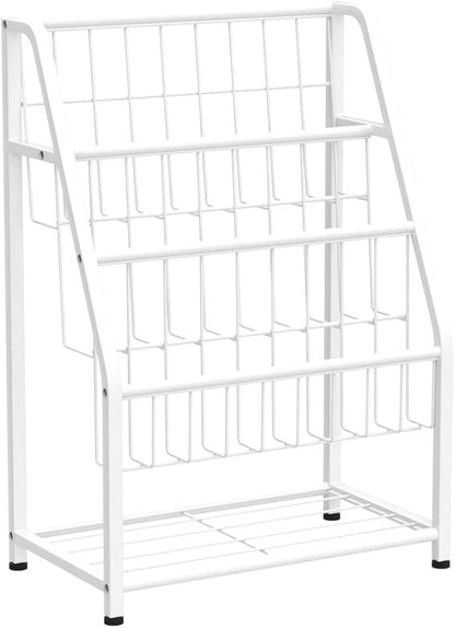 JAQ White Kids Bookshelf, 4-Tier Metal Book Display Rack for Small Spaces, Modern Toddler Bookshelf for Nursery & Playroom, Space-Saving Forward Facing Child Bookcase (28.35" Height, White)