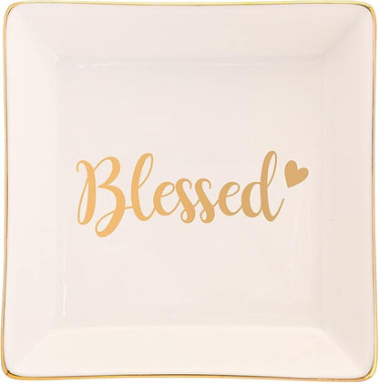 RUIMIC Blessed Thank You Gifts for Women Female - Ceramic Ring Trinket Dish, Jewelry Tray-God gifts,Wish Gifts for her - Appreciation Gratitude Gifts for Mom, Daughter, Friend, Teacher, Bridesmaid, Neighbor