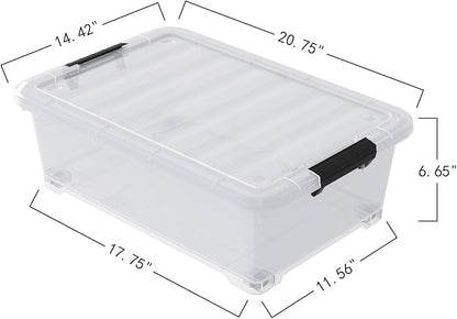 Buyitt 20 Quart Plastic Under Bed Storage Box, Stackable Nestable Organizer Bin with Wheels, Multi-Purpose Closet Organizer Storage Containers (3 Pack)